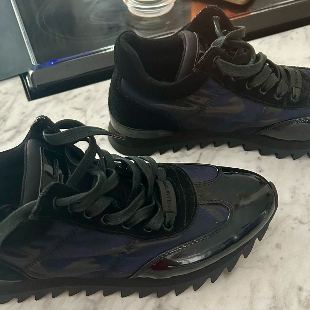 Karl Lagerfeld patent camo print sneakers